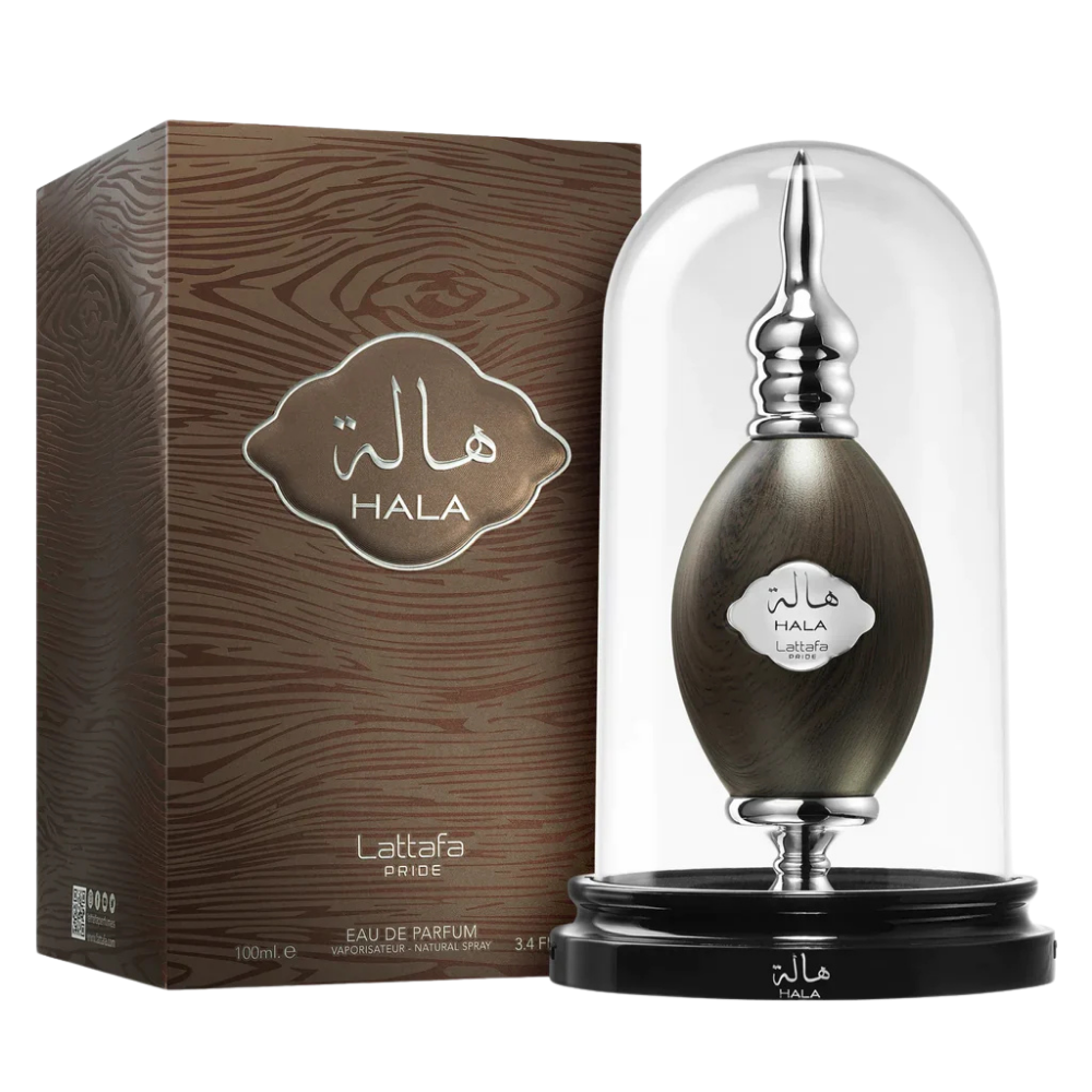 Lattafa Pride Hala Eau de Parfum for women, 3.4oz bottle, elegant perfume with floral and oriental notes.