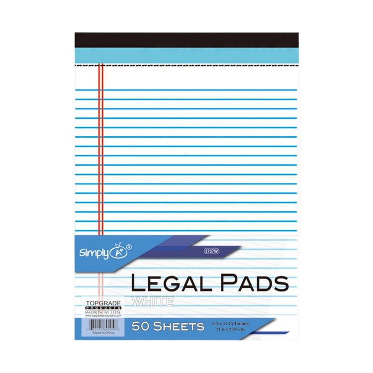 Farmacias Savia legal pad with 50 sheets of 8.5x11 inch lined paper, ideal for school and office notes.