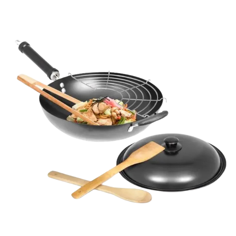 Lexihome 6-piece wok set for home cooking, includes various woks and accessories, in a sleek, durable cookware design.