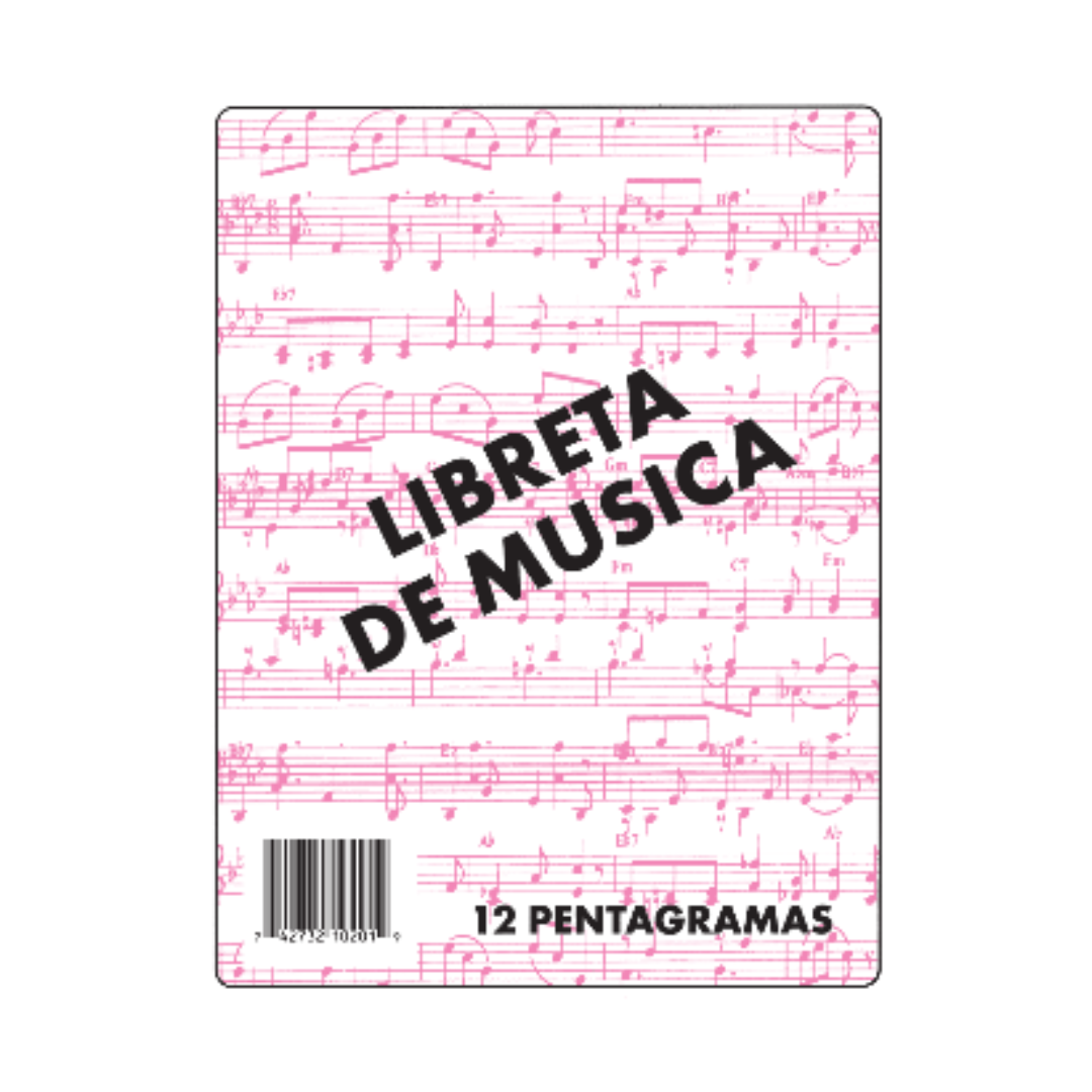 Large music notebook by Farmacias Savia with musical notes and staff lines on the cover for songwriting and music practice.