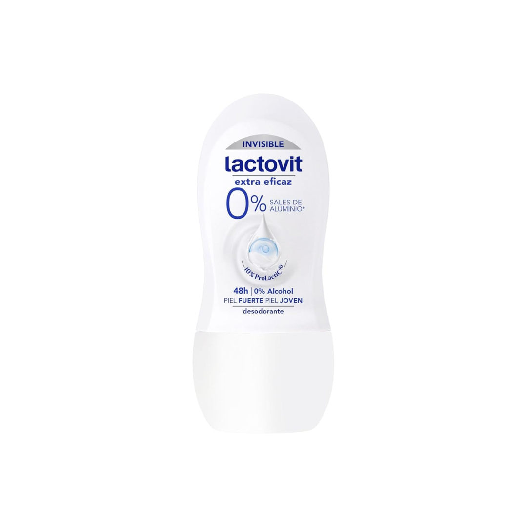 Lactovit Invisible Extra Eficaz deodorant roll-on from Farmacias Savia, 1.8 oz, in a clear container with blue cap, designed for underarm freshness.