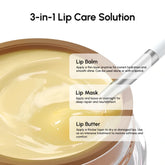 Maree vanilla plumping lip balm and moisturizer applied to lips, showcasing smooth, hydrated lips with a vanilla scent.