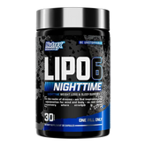 Nutrex LIPO-6 NightTime weight loss supplement bottle with 30 capsules, designed to support nighttime fat burning and metabolic health.