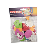Assorted school craft supplies including colorful paper, scissors, and glue sticks for children&