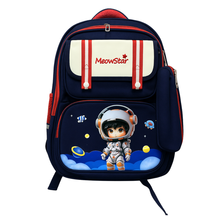 Medium space explorer backpack for kids by Farmacias Savia, featuring colorful space-themed design and adjustable straps.