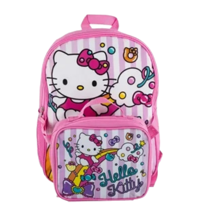 Hello Kitty backpack and lunch bag set, colorful school bag with character design, ideal for kids&