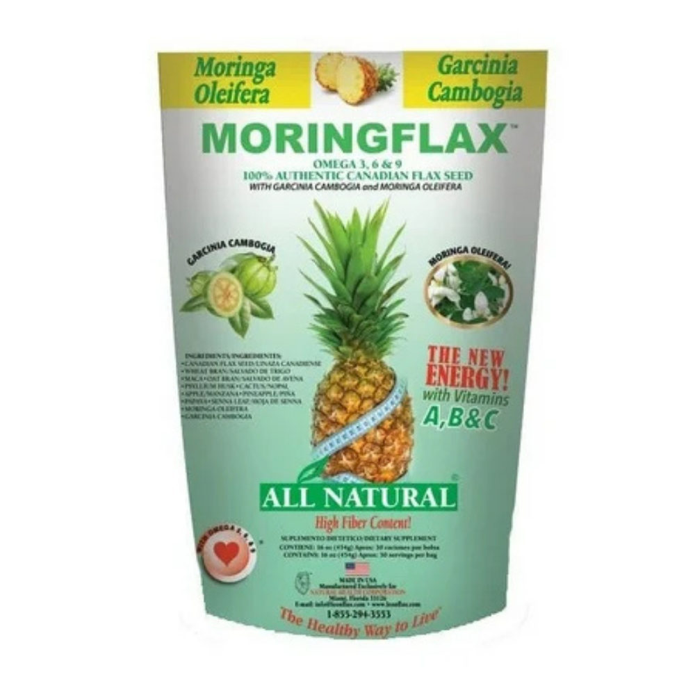 16 oz MoringaFlax bag from Farmacias Savia, showing the resealable package with clear product branding and label.
