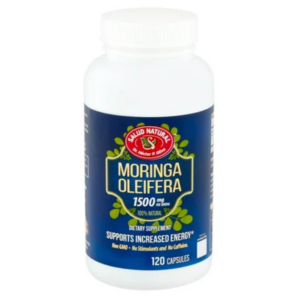 Moringa capsules in a bottle, dietary supplement, 120 count, natural herbal vitamin from Farmacias Savia