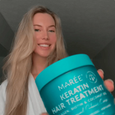 Maree keratin hair treatment mask showing smooth, shiny hair with a nourishing formula for frizz control and hair repair.