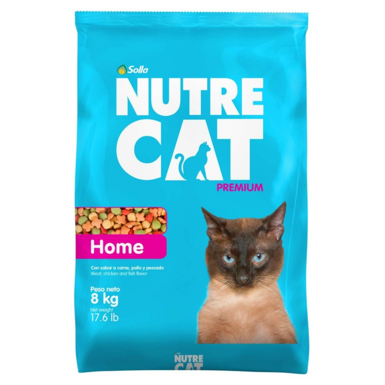 Solla Nutrecat Premium Home Cat Food in 17.6 lb bag, high-quality farmacias Savia alimentation for adult cats.