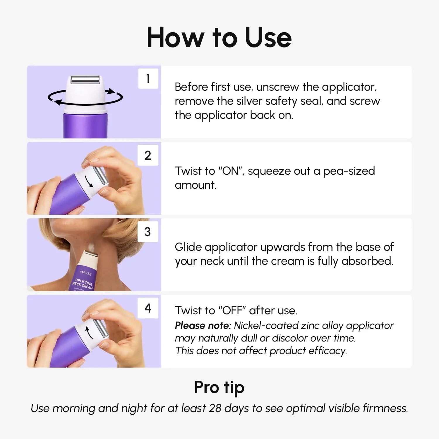 Maree Pro-Retinol Neck Lifting Cream with massager tool for firming and smoothing the neck area.