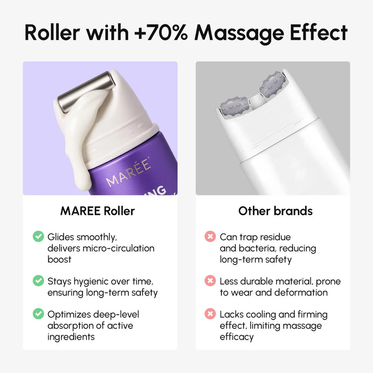 Maree Pro-Retinol Neck Lifting Cream Massager showing a close-up of the device used on the neck area for skin firming.