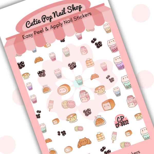 Neko Bakery themed nail art by Cutie Pop Nail Shop featuring cute cat and bakery design on manicured nails