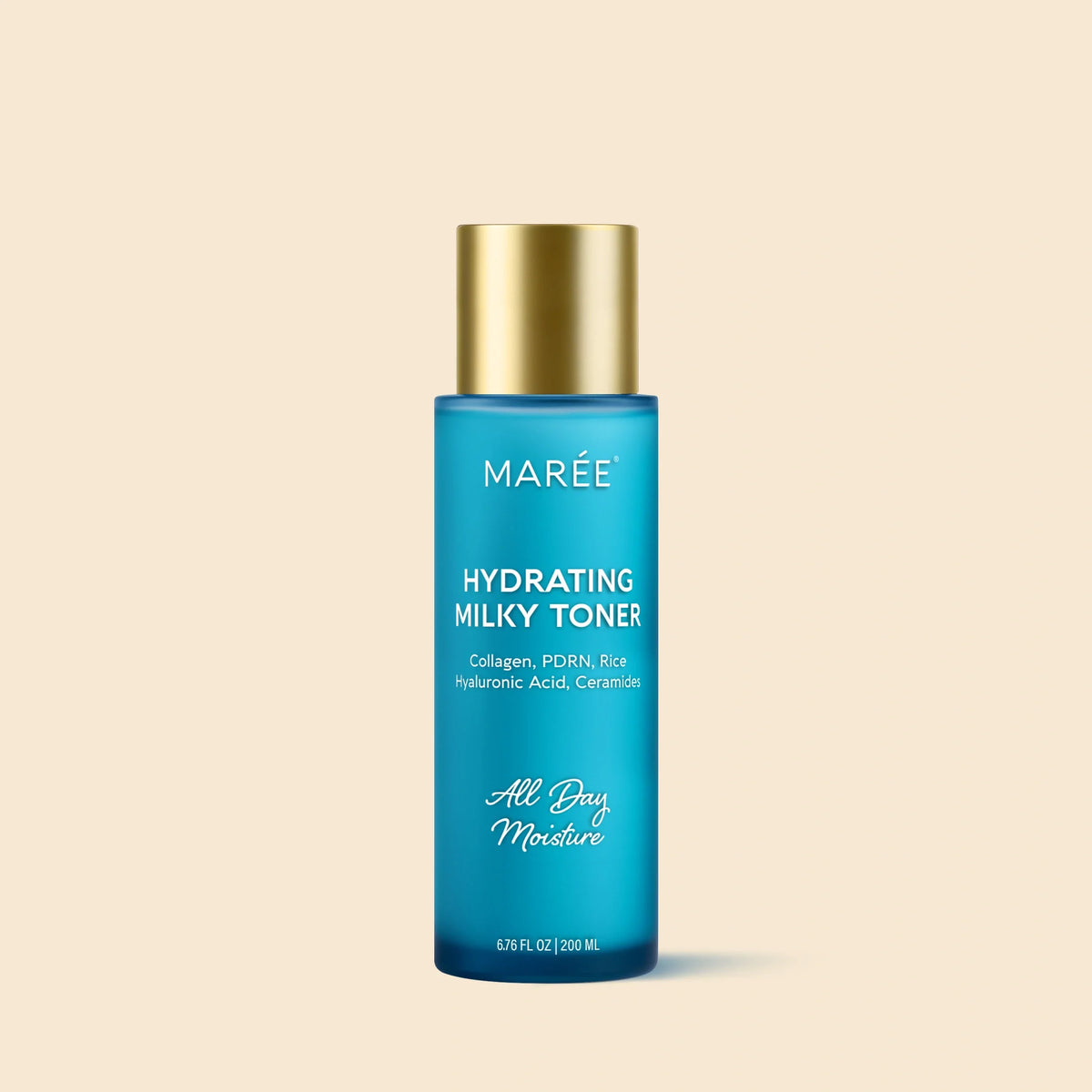 Maree Milky Rice Hydrating Toner bottle with white and pastel packaging, showcasing a gentle skincare product for hydration.