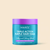 Maree purple hair mask for blonde hair, tone enhancing hair care treatment with a vibrant purple formula in a sleek container.