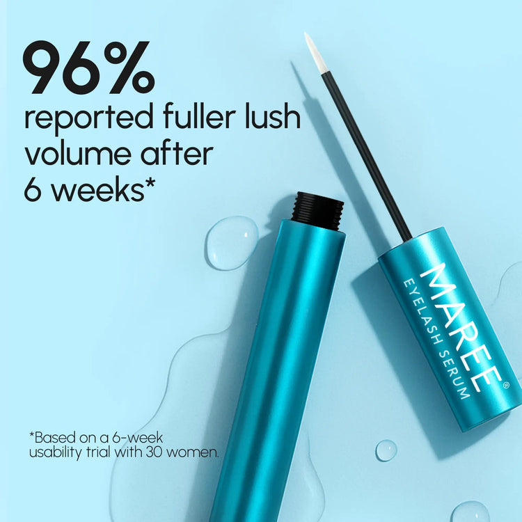 Maree Lash & Brow Growth Serum bottle with applicator for fuller-looking lashes and brows.