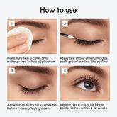 Maree Lash & Brow Growth Serum bottle with applicator brush, designed to promote fuller-looking eyelashes and eyebrows.