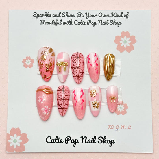 Nezuko Almond Anime Press-On Nail Set