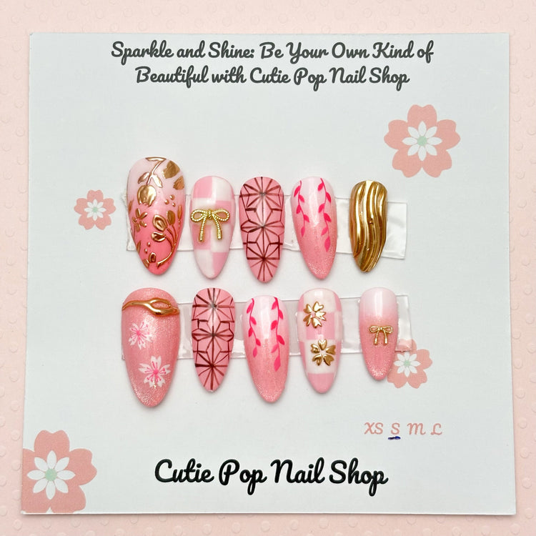 Nezuko Almond Anime Press-On Nail Set