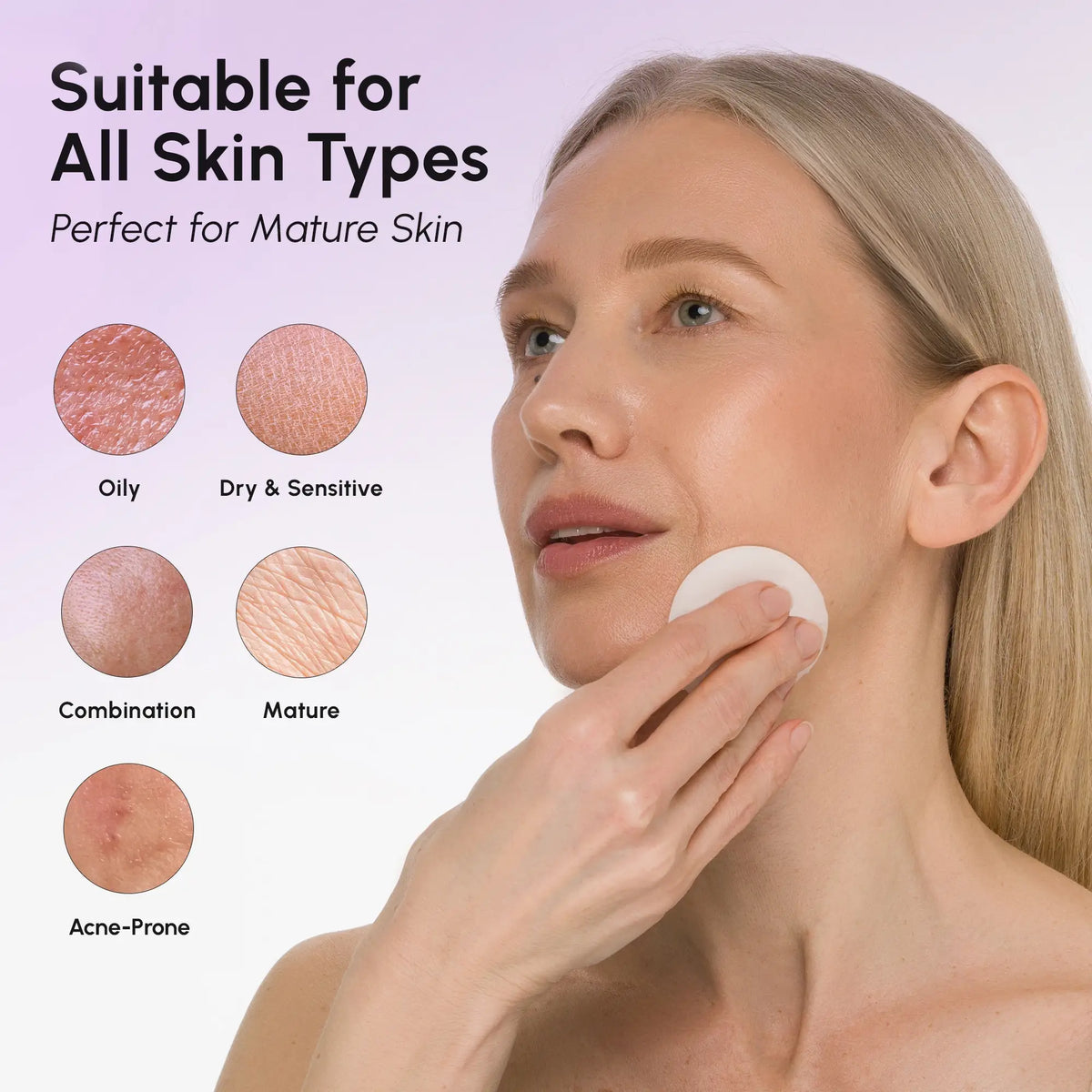 Maree 12 Niacinamide Smooth & Glow Pads, close-up of the skincare pads with branding and textured surface in a clear container