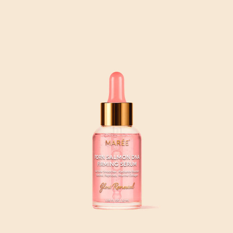 Maree Firming & Renewing PDRN Serum bottle, anti-aging glow booster with a sleek design and dropper applicator visible.