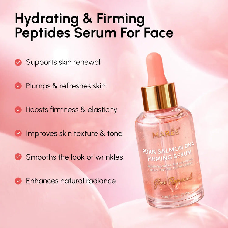 Maree Firming & Renewing PDRN Serum bottle, anti-aging glow booster with serum dropper on a white background
