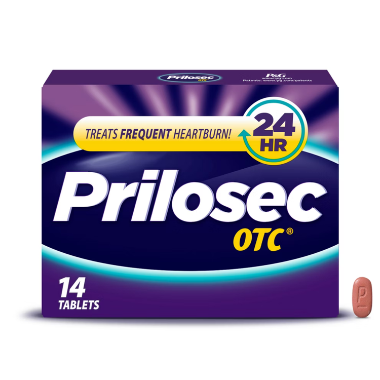 Prilosec OTC delayed-release tablets by Farmacias Savia, 14-count blister pack for acid reflux relief.