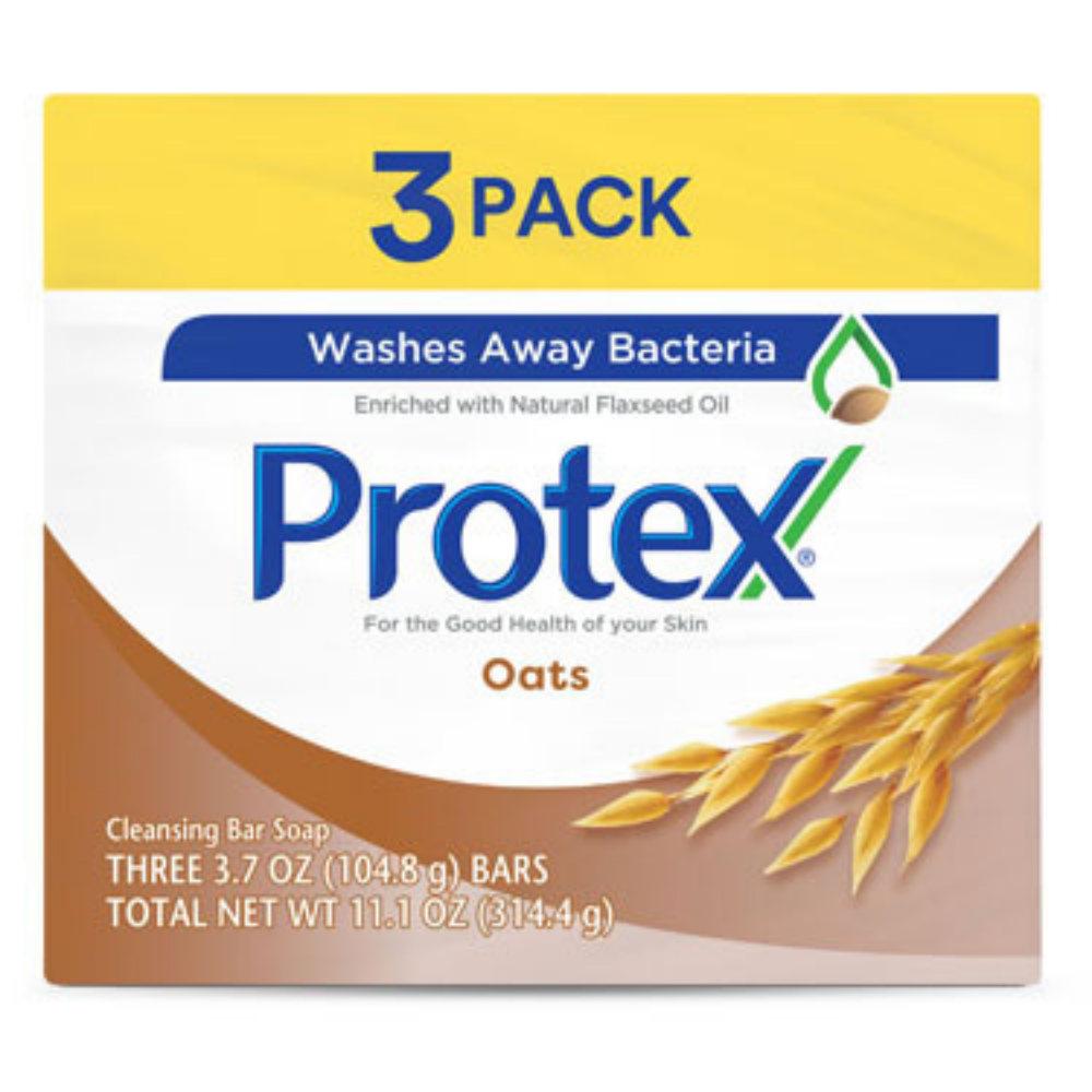 Three bars of Protex Avena antibacterial soap from Farmacias Savia, in packaging showing the product name and branding.