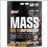 Nutrex Mass Infusion weight gainer supplement in 12lb bag, featuring a scoop of powder and serving size details.