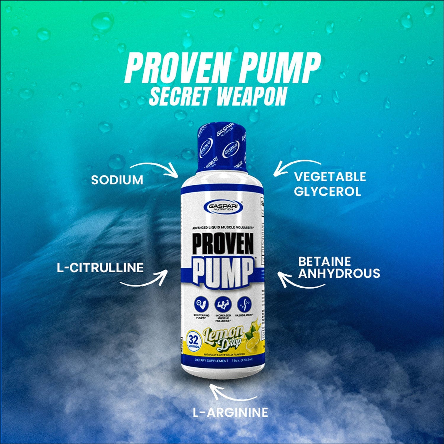 Gaspari Proven Pump muscle volumizer pre-workout supplement for enhanced muscle pump, 32 servings, by PoorBoySupplements.com