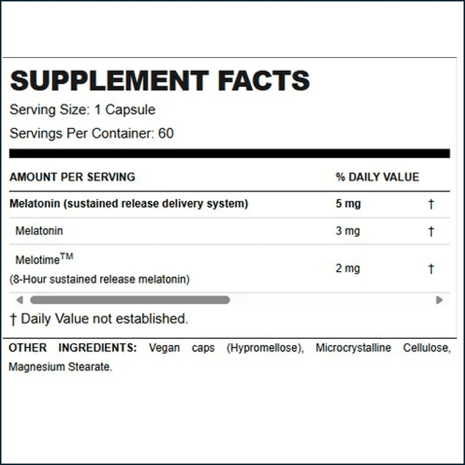 Allmax Melatonin HR 60 capsules, dietary supplement in a white bottle with a blue label, designed for sleep support.