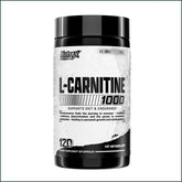 Nutrex L-Carnitine 1000 weight loss supplement bottle with 120 capsules, featuring white and green label design.