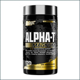 Nutrex Alpha-T Magnum testosterone booster supplement bottle with 120 capsules, designed to support male hormone levels