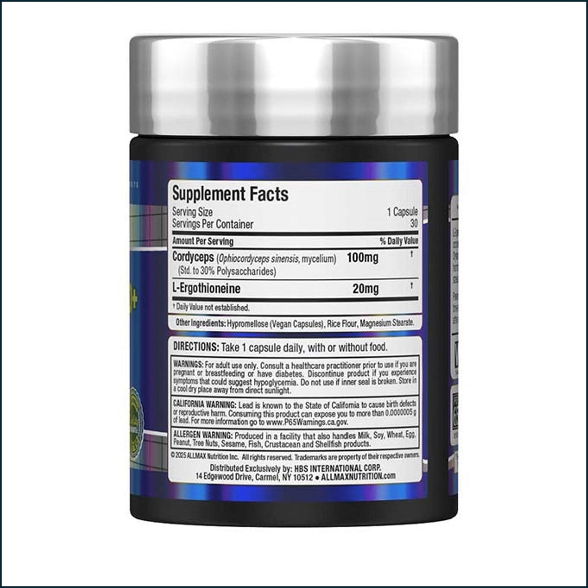 Allmax EGT20+ BCAA amino acid supplement capsules, 30 capsules, dietary supplement for muscle recovery and performance.