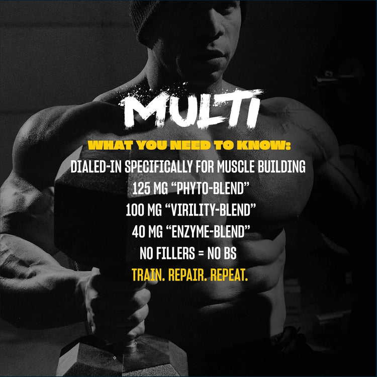Mutant Multi vitamin bottle with 60 caplets from PoorBoySupplements.com, showing colorful caplets and label details.