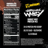 PoorBoySupplements Mutant Hardcore Whey protein powder 5lb container with label and scoop for muscle building.