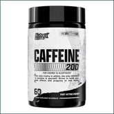 Pre-workout Nutrex Caffeine 200mg capsules showing 60 softgel capsules in a bottle.