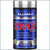 Allmax ZMX2 Advanced testosterone booster capsules for men, featuring 90 capsules in a sleek bottle.