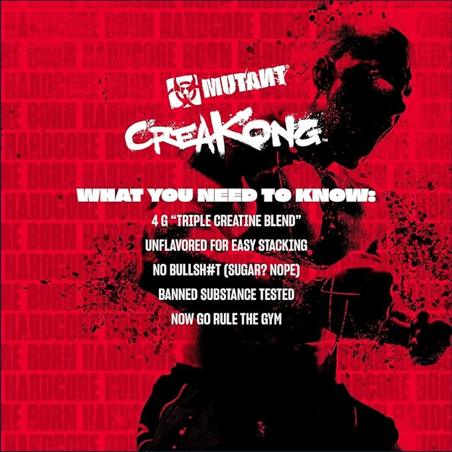 Mutant Creakong creatine powder by PoorBoySupplements, 75 servings, Kre-Alkalyn formulation in a resealable container.