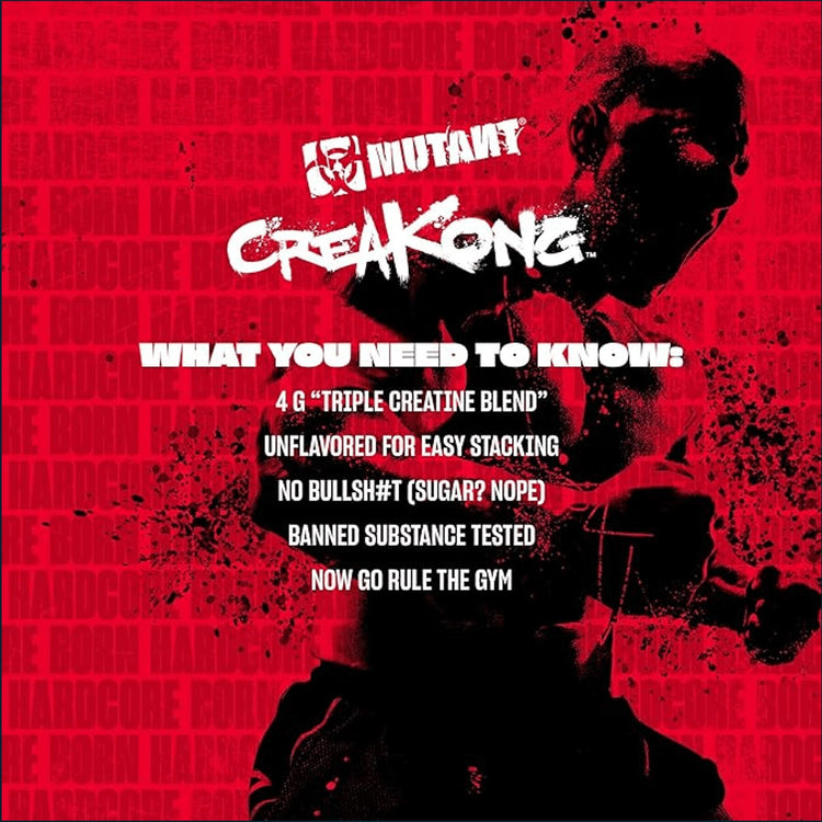 Mutant Creakong creatine powder by PoorBoySupplements, 75 servings, Kre-Alkalyn formulation in a resealable container.