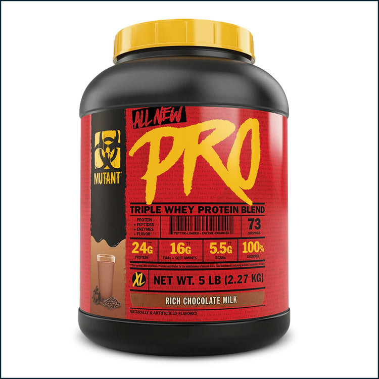 Mutant Pro Triple Whey Protein Powder 5lbs container from PoorBoySupplements.com with label and scoop included
