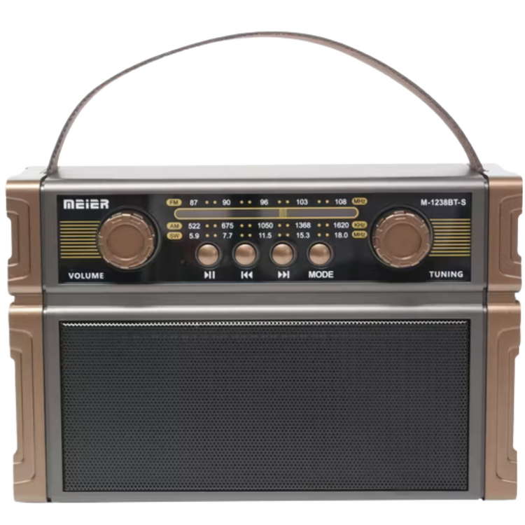 Compact SoundMax radio with digital display and control buttons, designed for portable electronic use.