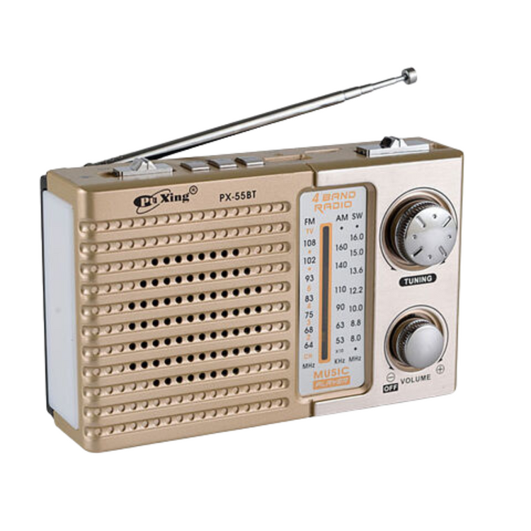 Farmacias Savia MultiBand Digital Radio AA2024-0570 showing a digital display, buttons, and speaker grille on a sleek black design.