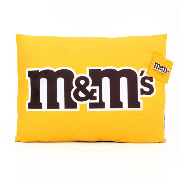 Rectangular M&M mascot pillow for pets in bold colors, featuring the iconic M&M characters, perfect for pet comfort and decor.