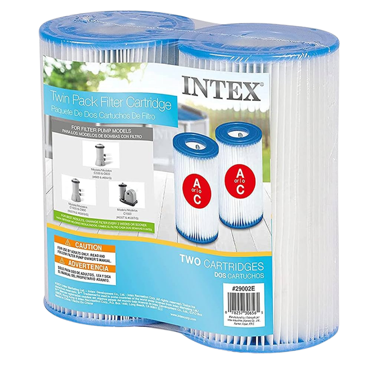 Two Hogar replacement pool filter cartridges by Farmacias Savia, showing clean, cylindrical filters with pleated design.