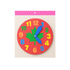 Foamy school clock with cartoon design, branded by Farmacias Savia, featuring colorful numbers and playful imagery.
