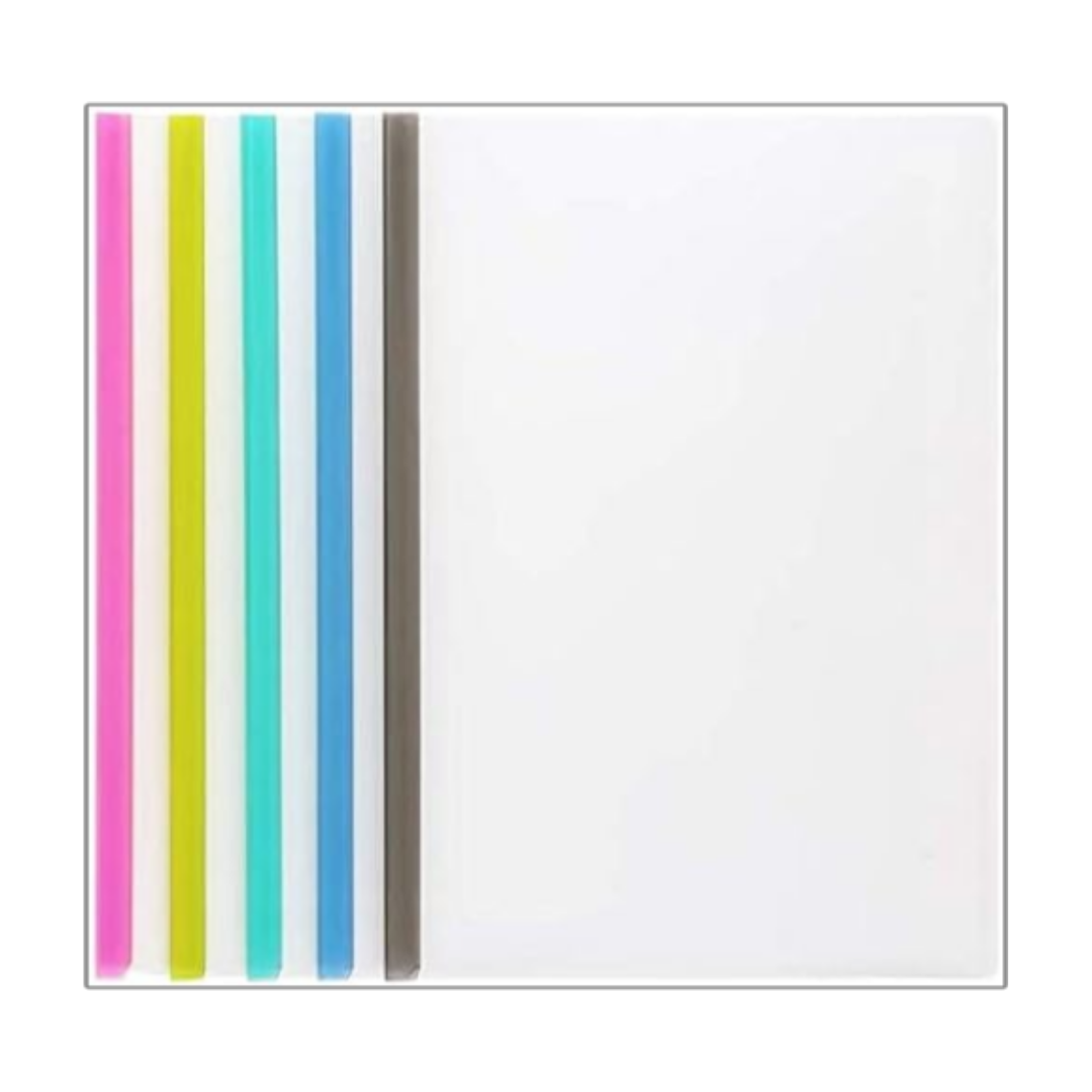 Set of five Escolar report covers from Farmacias Savia, plain design for organizing documents and presentations.