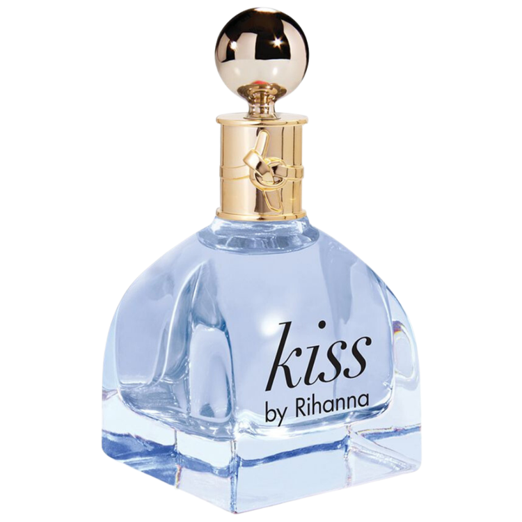 Rihanna RiRi Kiss Eau de Parfum tester bottle for women, 3.4 oz, with pink and gold packaging and fragrance details visible.