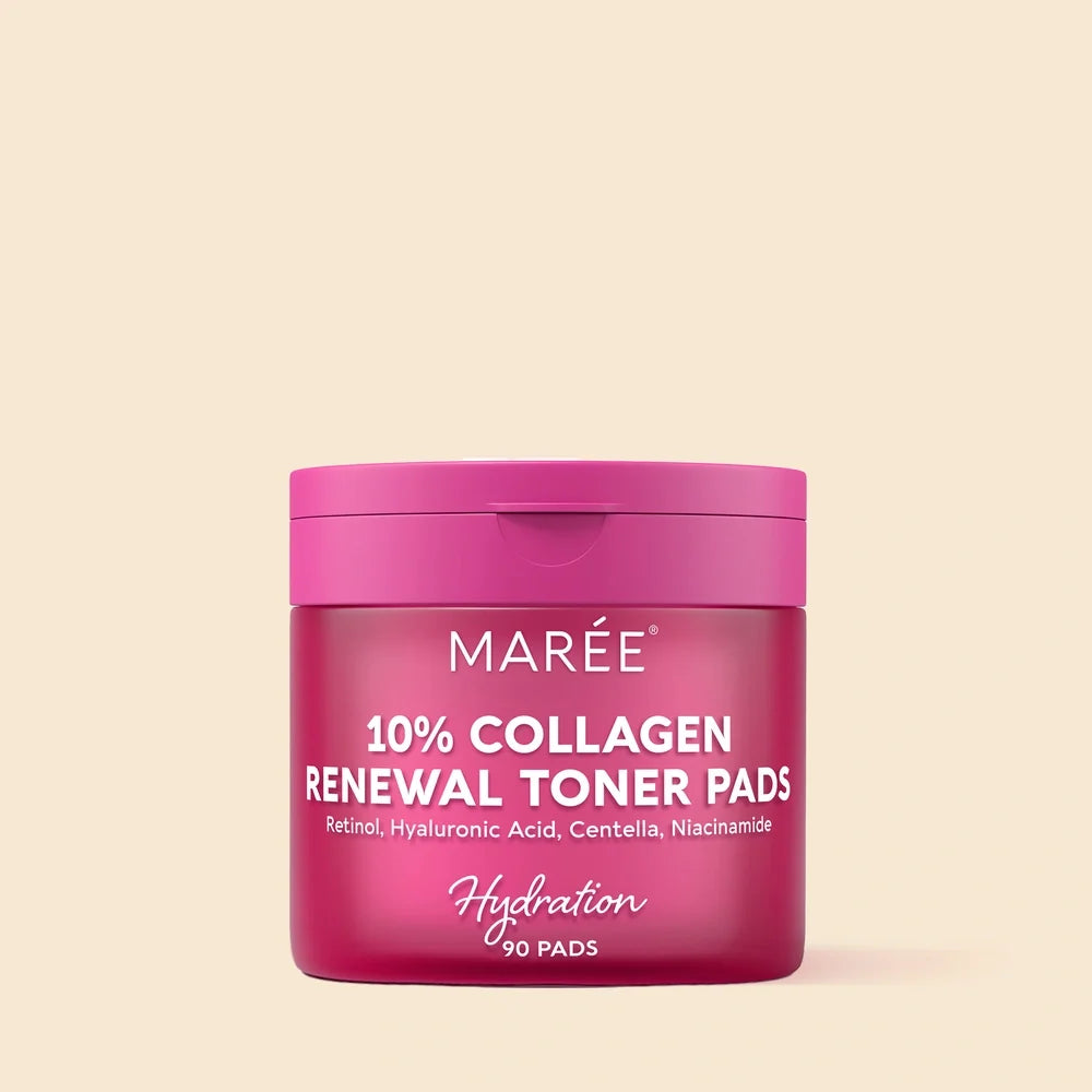 Maree Collagen & Retinol Toner Pads with soft cotton pads soaked in retinol and collagen for skincare application.