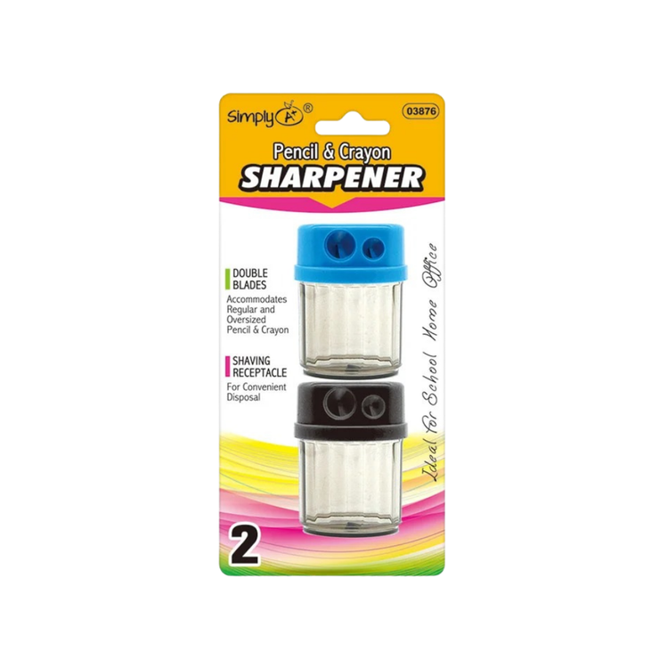 Double sharpened school pencil sharpener by Farmacias Savia, compact and easy to use for classroom and home use.